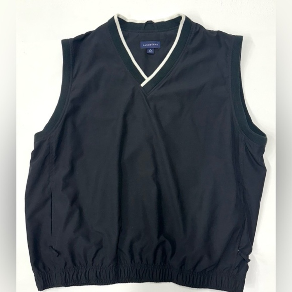 Lands' End‎ Black w/ White Trim Sleeveless Pullover Golf Vest Size CL 46-48